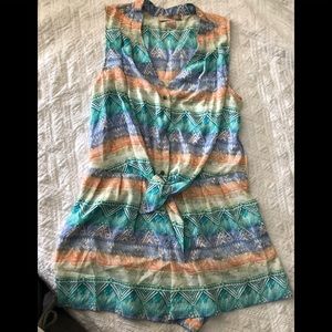 Patterned Tie-front Romper
